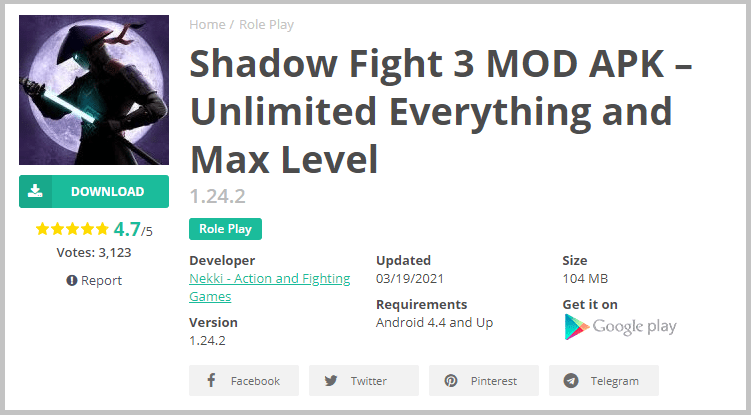 shadow fight 3 mod apk unlimited everything and max level